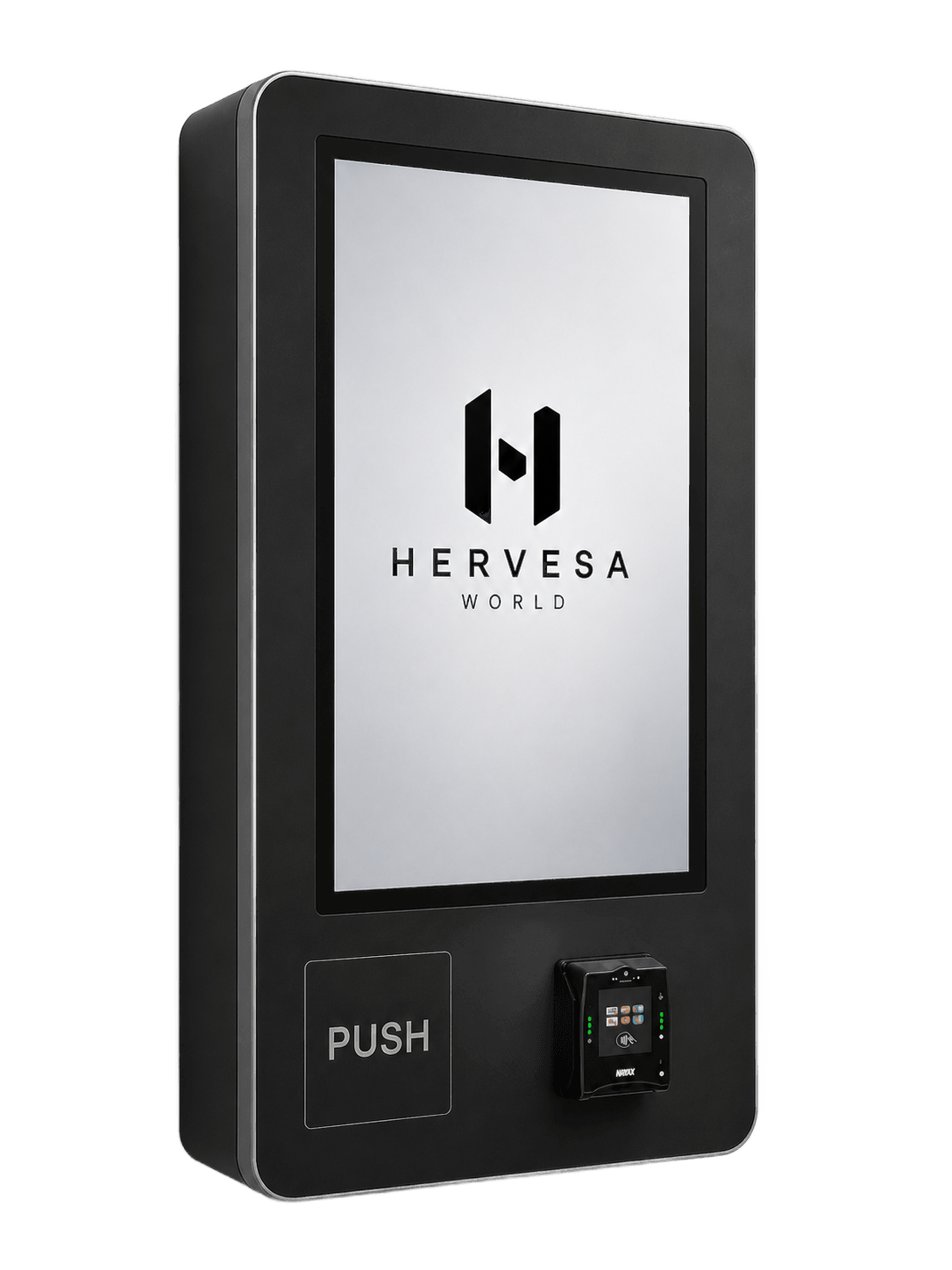 Máquina expendedora Hervesa World negra con puerta abierta